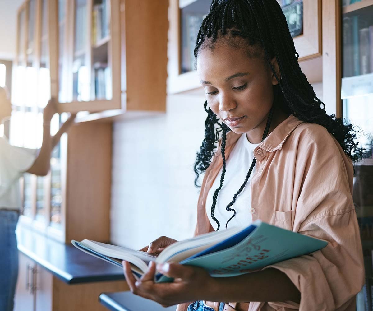 Student reading a book