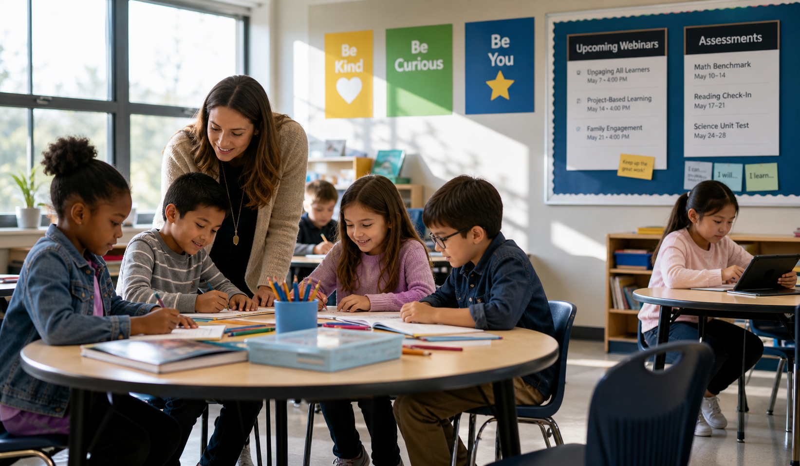 Diverse Students Learning in Bright Classroom